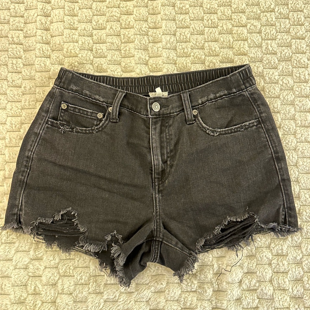 Aerie Distressed Black Jean Shorts